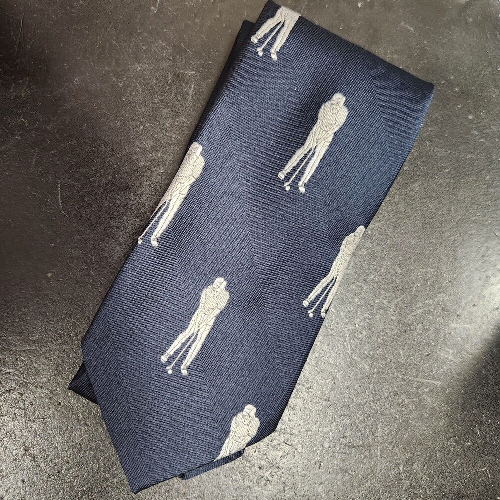 Vintage 1970s Schiaparelli Polyester Golfer Navy & Gray Wide Tie